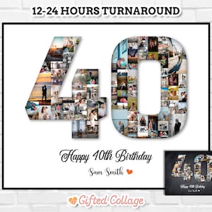 40th Birthday Photo Collage, 40th Anniversary Gift Idea For Him Her, Digital Number 40 Collage Gift, Personalized 40th Photo Collage #BD02