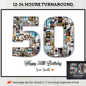 50th Birthday Photo Collage, Personalized 50th Photo Collage, Digital Number 50 Collage Gift, 50th Birthday Gift Idea For Him Her #BD02