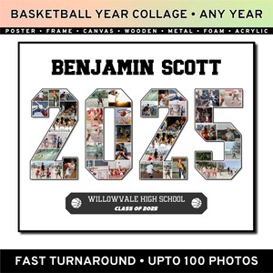 Collage fotografico personalizzato per l'anno di basket, giorno della partita, regalo di addio, figlio/figlia, stampabile, fine stagione, giocatore sportivo, ricordo