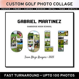 Collage fotografico con parole sul golf, regalo di fine anno, apprezzamento per figlio e figlia, ricordo sportivo stampabile, regalo personalizzato per giocatori, addio