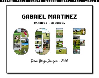 Golf Word Photo Collage, End of Year Gift, Son Daughter Appreciation, Printable Sports Memento, Custom Player Gift, Farewell