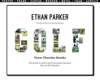 Golf Word Photo Collage, Custom Printable Sport Gift, Farewell, Thank You Coach, Son Daughter Keepsake, End of Year, Framed Wall Art