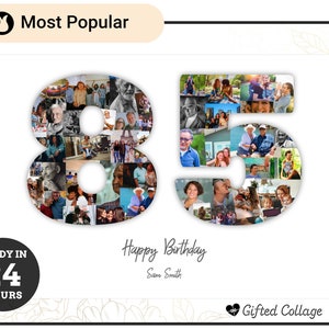 85th Birthday Photo Collage, Printed Canvas Collage, Birthday Anniversary, Collage Art, Number Photo Collage, Wall Décor, Digital Printable