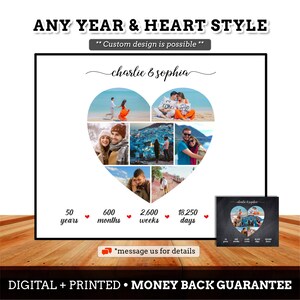 Collage de fotos de corazón personalizado, collage en forma de corazón, regalo de pareja, regalo de 50 aniversario, regalo de aniversario de 50 años, 50 años en segundos #AN08