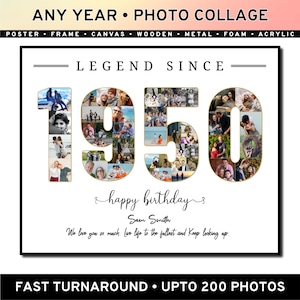 Collage fotografico personalizzato per il compleanno del 1950, collage fotografico per il 75° anno, regalo per il 75° compleanno per lui o per lei, collage artistico con il numero 1950