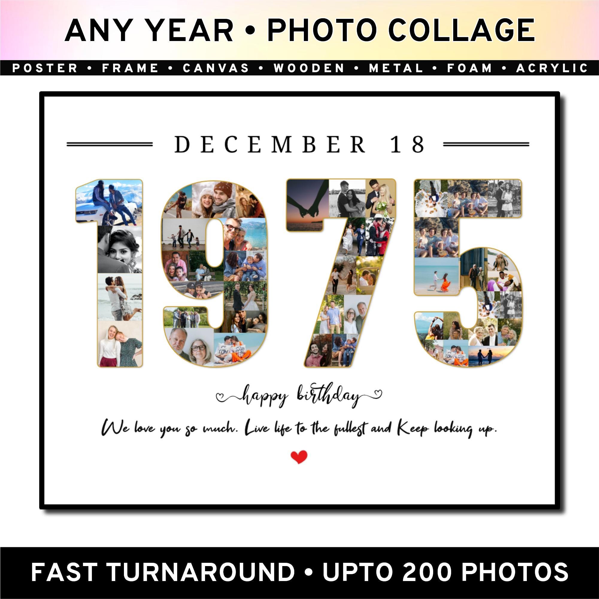 1975 Birthday Photo Collage, Personalized Custom Photo Number Collage ...