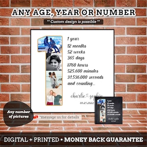 Regalo de aniversario de 1 año para pareja, foto personalizada del primer matrimonio, regalo de aniversario de un año con foto personalizada, collage de la primera foto #AN01