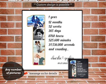 1 year Anniversary gift for couple, 1st marriage custom photo, Personalized Photo One Years Anniversary Gift, 1st photo collage #AN01