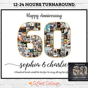 60 year Anniversary gift for couple, 60th photo collage, Personalized Photo Sixty Years Anniversary Gift, 60th marriage custom photo #AN04