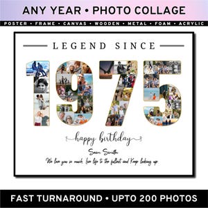 Collage di compleanno del 1975, regalo unico con collage di numeri personalizzati, celebrazione del 50° compleanno per lui o per lei, collage artistico dell'anno 1975