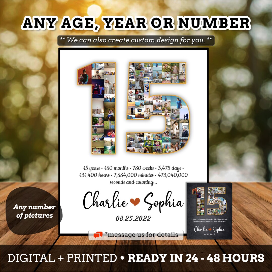 15 Year Anniversary Gift for Couple, 15th Marriage Custom Photo, 15th