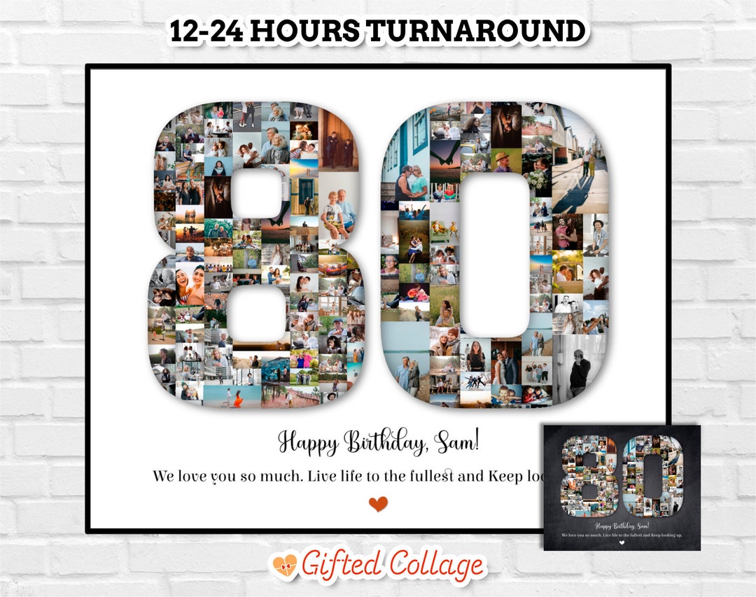 80th Birthday Photo Collage, Custom Made With Pictures, 80 Year Old