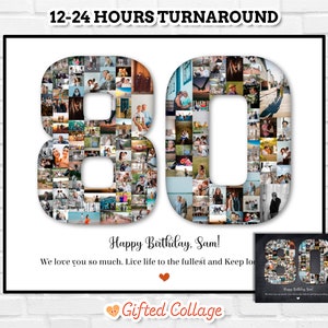 80th Birthday Photo Collage, Custom Made with Pictures, 80 Year Old Birthday Gift, Personalized 80th Photo Collage Party Decoration #BD02