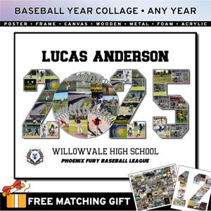 Baseball Year Photo Collage, Customizable Senior Night Gift, Frame Poster Canvas, Personalized Keepsake for Sports Players