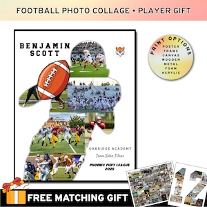 Football Photo Collage for Senior Night, Thank You Gift for Player, Frame Poster Canvas, Personalized Framed Keepsake Art