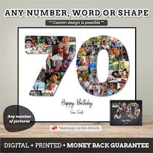 70th Birthday Photo Collage, Number Photo Collage, 70th Birthday Gift, 70th Anniversary Gift