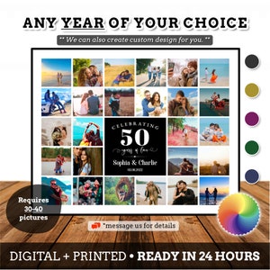 Custom 50th Anniversary Date Photo Collage, Photo Collage Gallery, Personalized 50 year Couple Anniversary Collage, Unique Gift Idea #AN18