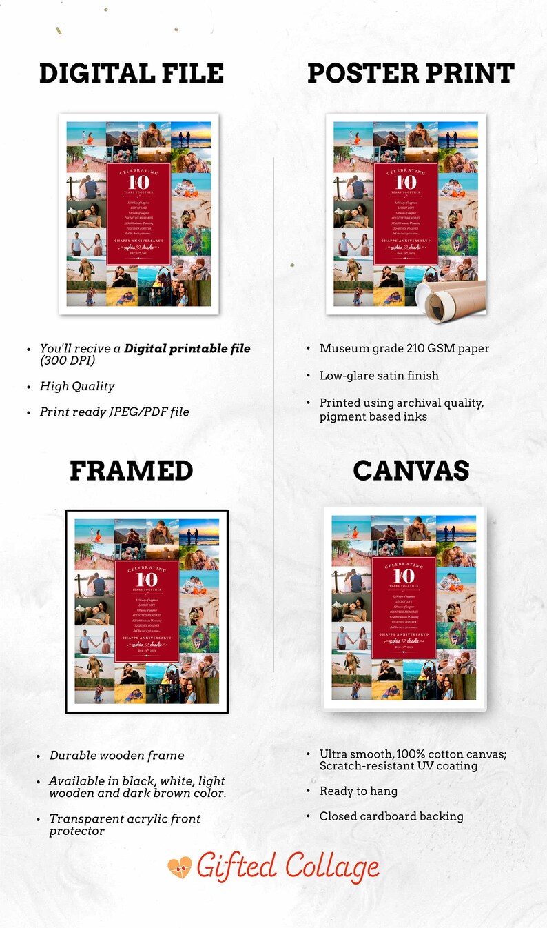 Custom 10th Anniversary Date Photo Collage, Photo Collage Gallery