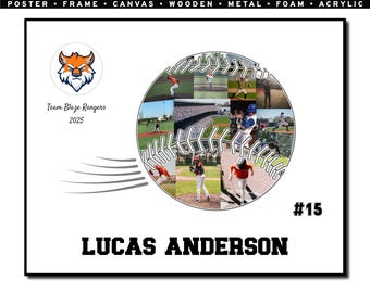 Personalized Baseball Photo Collage, End of Season Gift, Senior Night Keepsake, Custom Player Poster, Team Gift, Frame Poster Canvas