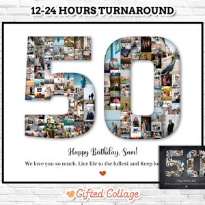 50th Birthday Photo Collage, Personalized Custom Photo Number Collage, Number 50 Collage Digital, 50th Birthday Gift Idea For Him Her #BD02
