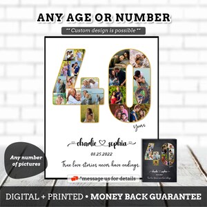 Regalo de aniversario de 40 años para pareja, foto personalizada de matrimonio número 40, collage de fotos número 40, regalo de aniversario de foto personalizado de cuarenta años #AN03