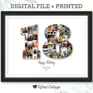 18th Birthday Photo Collage, Personalized custom number picture digital A4 printable men women anniversary gift present idea for him her