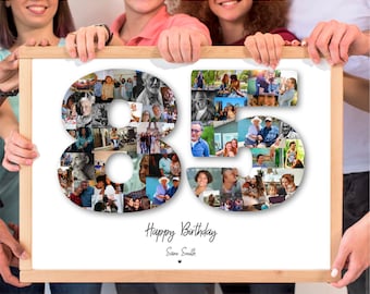 85th Birthday Photo Collage, Personalized custom number picture digital A4 printable men women anniversary gift present idea for him her