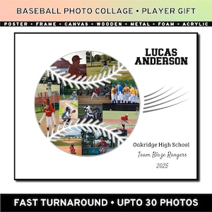 Personalized Baseball Photo Collage, Senior Night Gift, Custom Sports Poster, Player Keepsake, End of Season Gift, Frame Poster Canvas