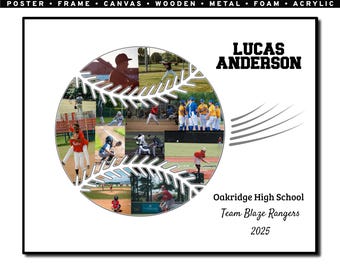 Personalized Baseball Photo Collage, Senior Night Gift, Custom Sports Poster, Player Keepsake, End of Season Gift, Frame Poster Canvas
