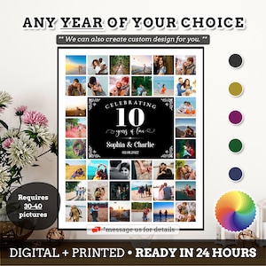 Regalo de aniversario de 10 años, Ideas de regalos de aniversario para esposo y esposa, regalo de aniversario de 10 años, lienzo de galería de collage de fotos #AN18