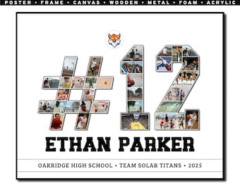 Custom Basketball Jersey Number Collage, Any Number, Personalized Player Gift, End of Season Keepsake, Framed Sports Wall Art