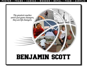 Basketball Coach Collage, Thank You Gift, Senior Night, End of Season, Personalized, Canvas Poster,Basketball Team Player