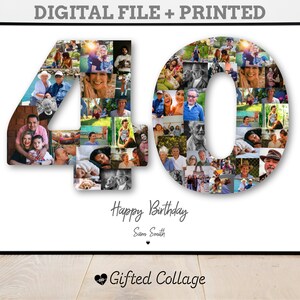 40th Birthday Photo Collage, Personalized custom number picture digital A4 printable men women anniversary gift present idea for him her