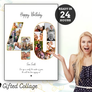 40th Birthday Photo Collage, 40th Birthday Gift, 40th Personalised Present, 40th Personalised Picture, 40th Custom Gift, Printable 24 hours