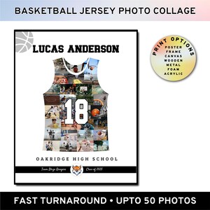 Collage de photos d'équipe, Poster de basket-ball, Cadeau personnalisé pour le joueur, Reconnaissance, Soirée des seniors, Impression, cadre sur toile, Métal