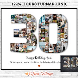 30th Birthday Photo Collage, Custom Made with Pictures, Personalized 30th Photo Collage Party Decoration, 30 Year Old Birthday Gift #BD02