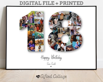 Photo Collage Gift, Number Photo Collage,18th Birthday Photo Collage, 18th Birthday Gift