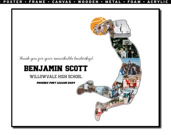 Basketball Coach Collage, Thank You Gift, Senior Night, Personalized End of Season, Wall Poster, Canvas & More