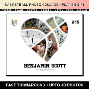 Collage de fotos de la temporada de baloncesto, regalo de despedida personalizado, homenaje a los veteranos, recuerdo de agradecimiento a los jugadores, póster de baloncesto en lienzo