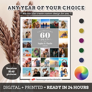 60 year photo collage canvas, Unique gift idea, Husband wife him her boyfriend girlfriend couple, Custom 60th Anniversary gift #AN18