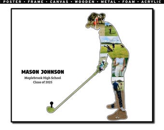 Golf Photo Collage, Thank You Gift, End of Season, Custom Sports Gift, Son Daughter, Framed Poster or Canvas, Golf Memorabilia