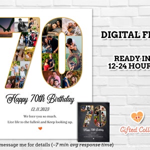 70e anniversaire Photo Collage, personnalisé personnalisé Photo numéro Collage, numéro 70 Collage cadeau, 70e numérique encadré affiche toile #BD02