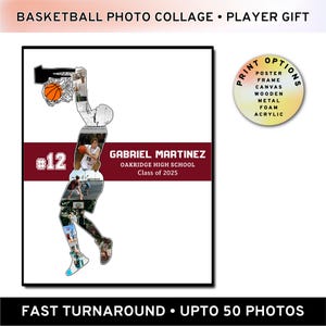 Collage personalizzato di ricordi di basket, regalo di ringraziamento, foto artistica per la serata di fine anno, ricordo di addio del giocatore, poster su tela con cornice di basket