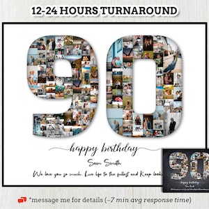 90th Birthday Photo Collage, Custom Made with Pictures, Personalized 90th Photo Collage Party Decoration, 90 Year Old Birthday Gift #BD02