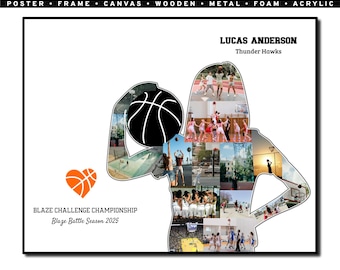 Custom Basketball Photo Collage, End of Season Gift, Senior Night Tribute, Team Player Photo Keepsake, Basketball Frame Poster Canvas