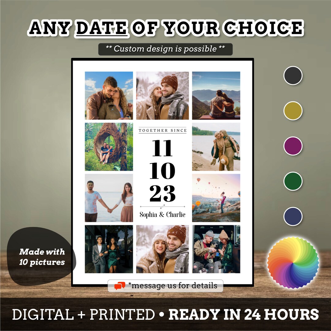 Personalized Heart Photo Collage Canva Template, Anniversary Gift For
