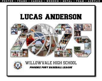 Custom Basketball YEAR Photo Collage, End of Year Gift, Player Appreciation, Son/Daughter, Printable, Canvas, Wood, Metal, Acrylic