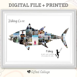Tuna Fish Photo Collage, Fishermen Fishing On Boat Sign Wall Art Decor, Printed Canvas Collage, Birthday Anniversary, Digital Printable