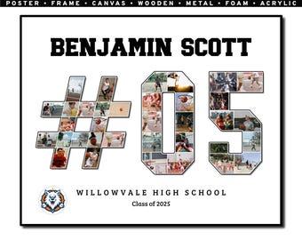 Any Number Basketball Jersey Collage, Custom Player Gift, Senior Night, Appreciation, Framed Poster, Wooden/Metal/Acrylic/Foam