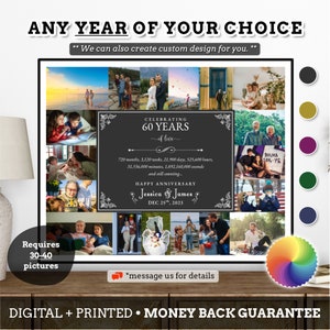 Custom 60th Anniversary Date Photo Collage, Personalized 60 year Couple Anniversary Collage, Unique Gift Idea, Photo Collage Gallery #AN16